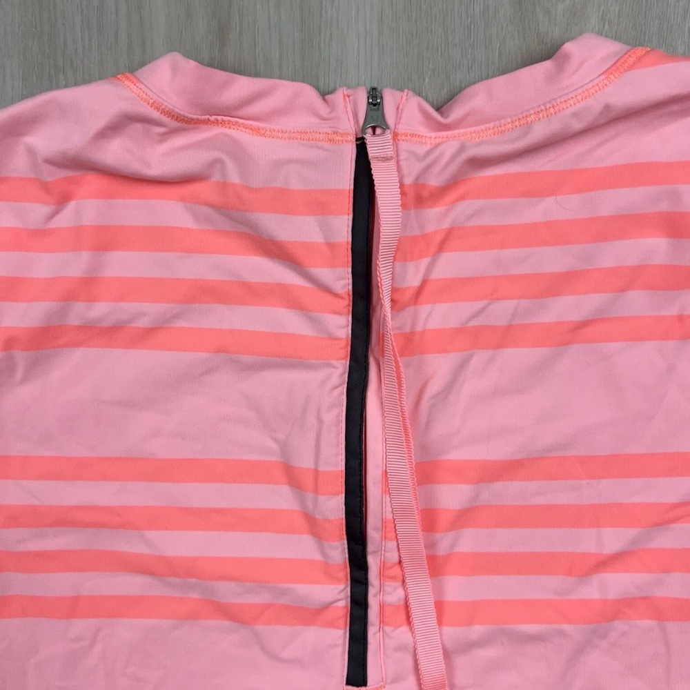 Lululemon Run Warm Up Crew Ocean Stripe Coral Orange Pullover Size 6 - Picture 6 of 9